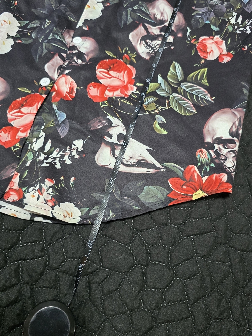 Black Floral Skull Button-Up Shirt - Picture 7 of 7